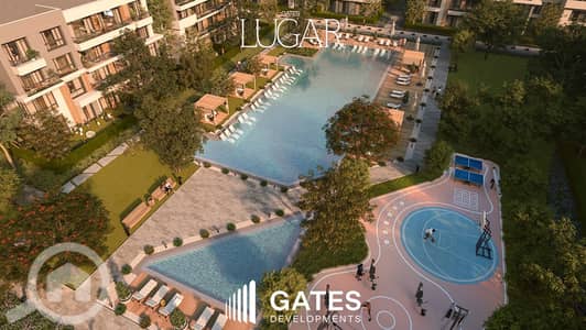 فلیٹ 3 غرف نوم للبيع في الشيخ زايد، الجيزة - Gates Developments - Lugar - Bird eye - pool. jpg