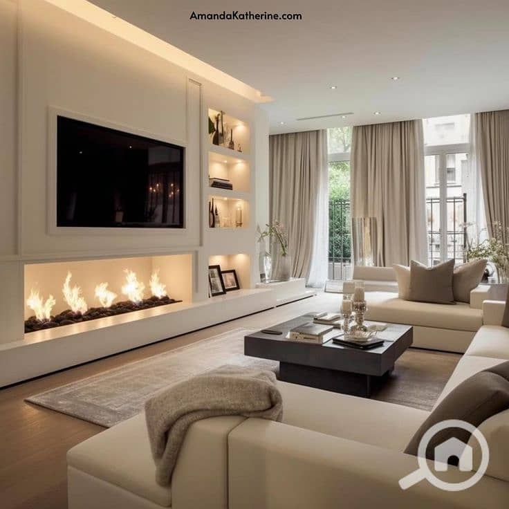 4 31 Stunning Fireplace Wall Ideas with a TV for your Living Room - Amanda Katherine. jpeg