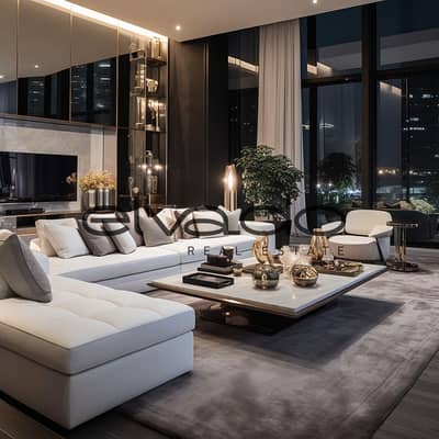 3 Bedroom Apartment for Sale in New Cairo, Cairo - The-living-room-showcases-a-sleek-built-in-TV-unit-complemented-by-a-spacious-L-shaped-sofa. . jpg